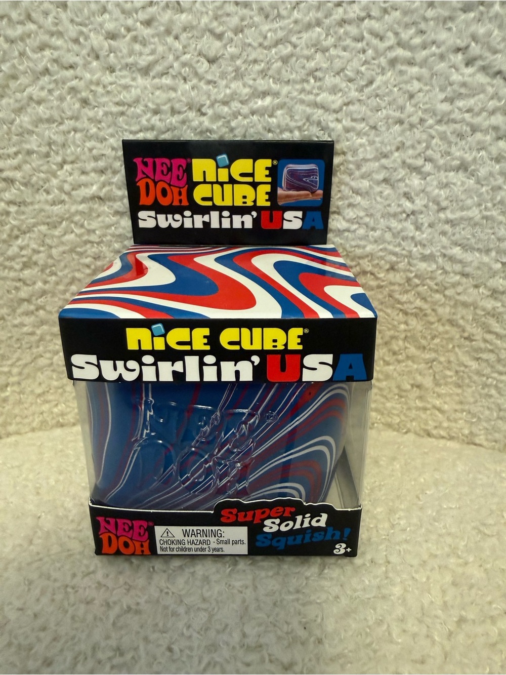 Needoh Nice Cube Swirlin' USA Super Solid Squish - Red Blue White